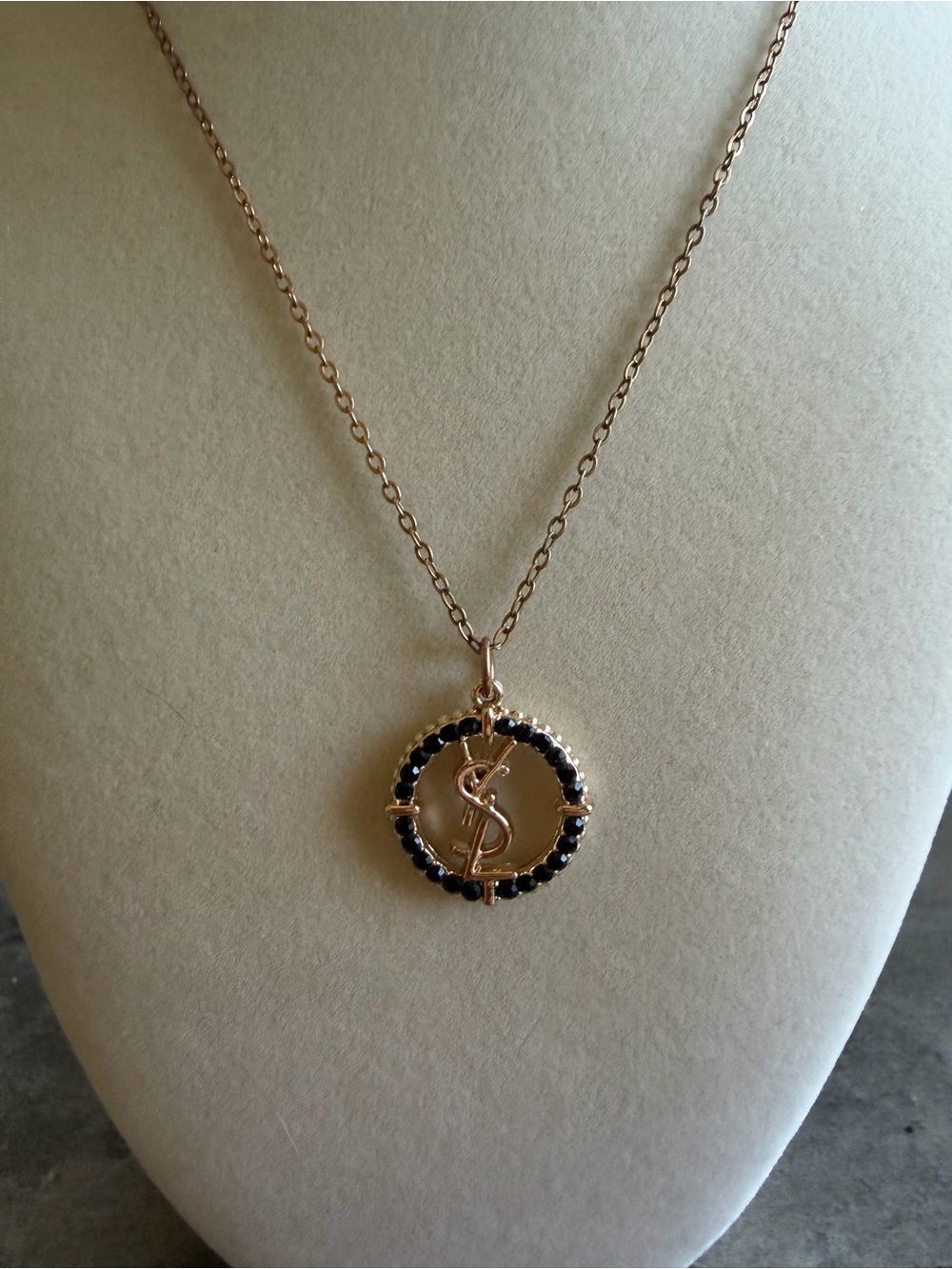 Gold-Tone Circle Pendant Necklace with Black Stone Accent